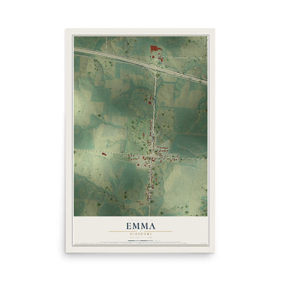 Map of Emma, Missouri, 12 x 18 inch unframed archival matte print