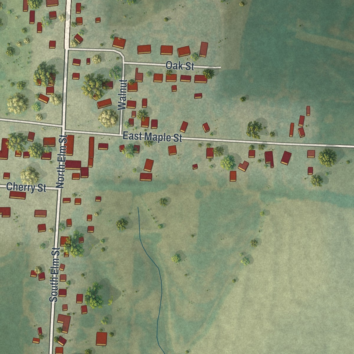 Close-up of the map of Emma, Missouri print showing street and building detail