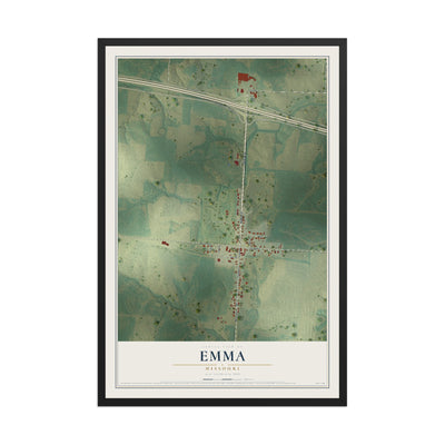 Map of Emma, Missouri, 12 x 18 inch print in a black wood frame