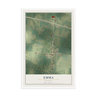 Map of Emma, Missouri, 12 x 18 inch print in a white wood frame