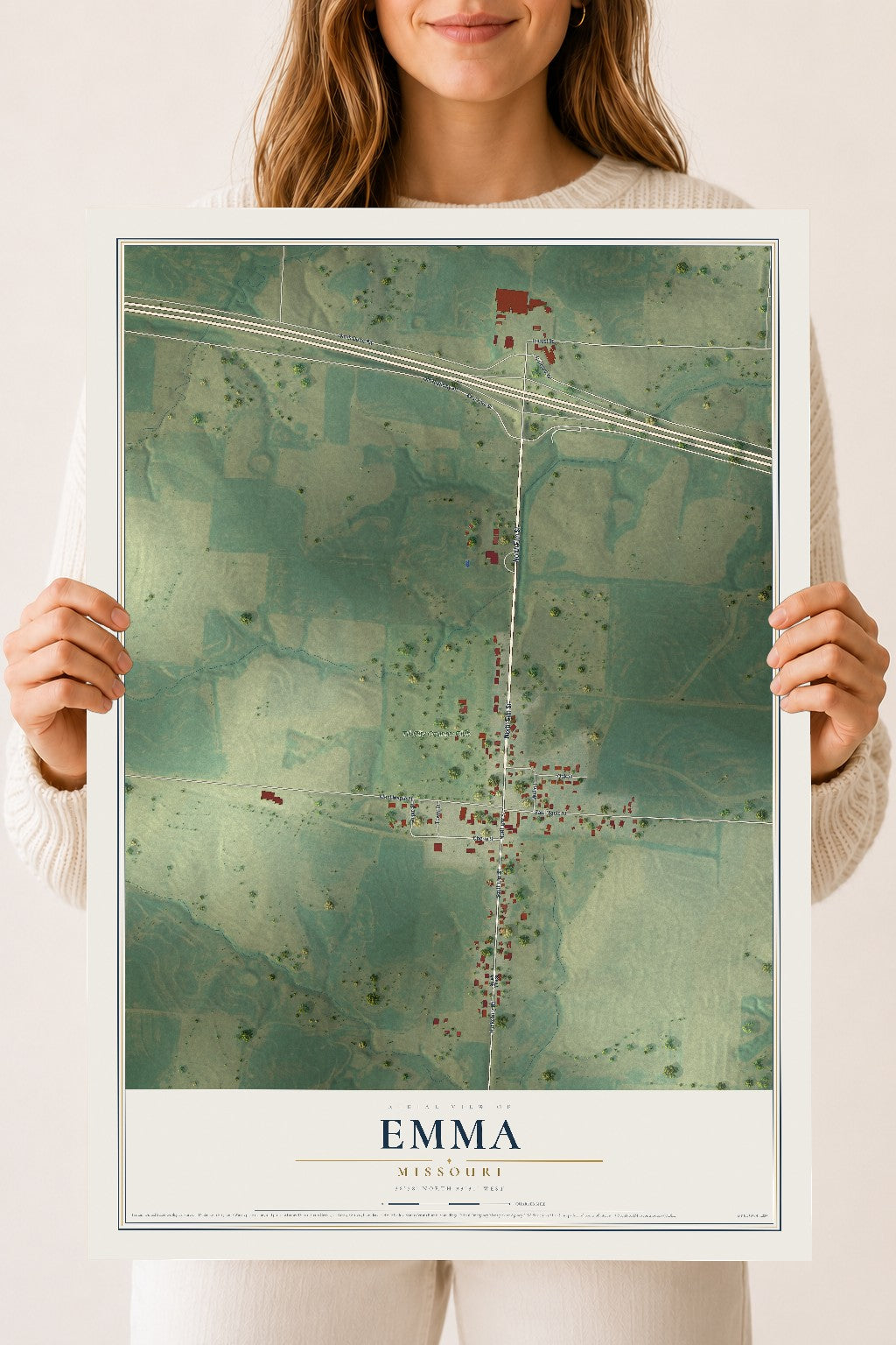 Map of Emma, Missouri, 18 x 24 inch unframed archival matte print