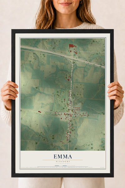 Map of Emma, Missouri, 18 x 24 inch print in a black wood frame