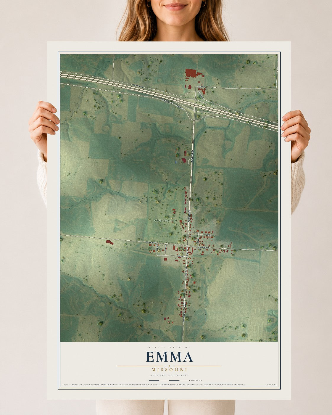 Map of Emma, Missouri, 24 x 36 inch unframed archival matte print