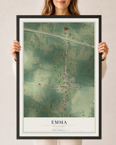 Map of Emma, Missouri, 24 x 36 inch print in a black wood frame