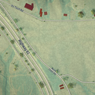 Second close-up of the map of Eolia, Missouri print showing more streets and buildings