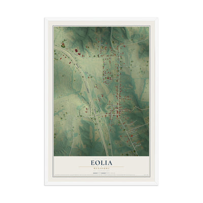 Map of Eolia, Missouri, 12 x 18 inch print in a white wood frame