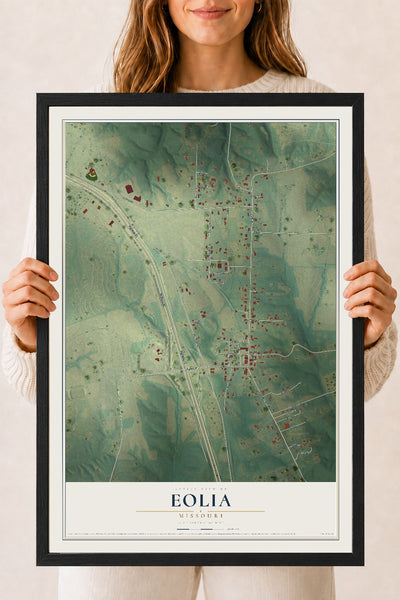 Map of Eolia, Missouri, 18 x 24 inch print in a black wood frame