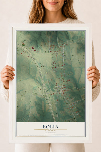 Map of Eolia, Missouri, 18 x 24 inch print in a white wood frame