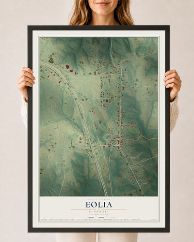 Map of Eolia, Missouri, 24 x 36 inch print in a black wood frame