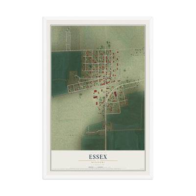 Map of Essex, Missouri, 12 x 18 inch print in a white wood frame