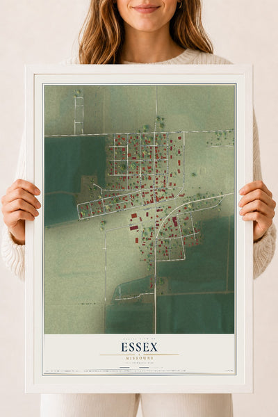Map of Essex, Missouri, 18 x 24 inch print in a white wood frame