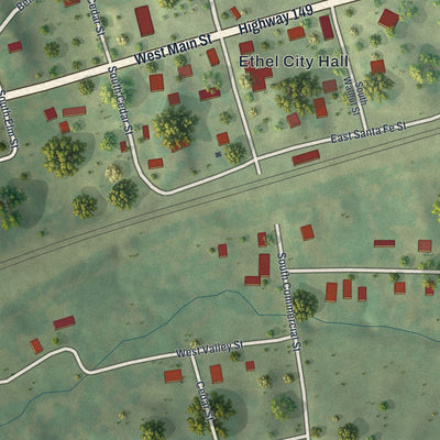 Close-up of the map of Ethel, Missouri print showing street and building detail
