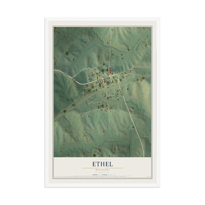 Map of Ethel, Missouri, 12 x 18 inch print in a white wood frame