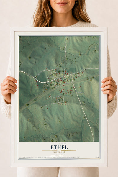 Map of Ethel, Missouri, 18 x 24 inch print in a white wood frame