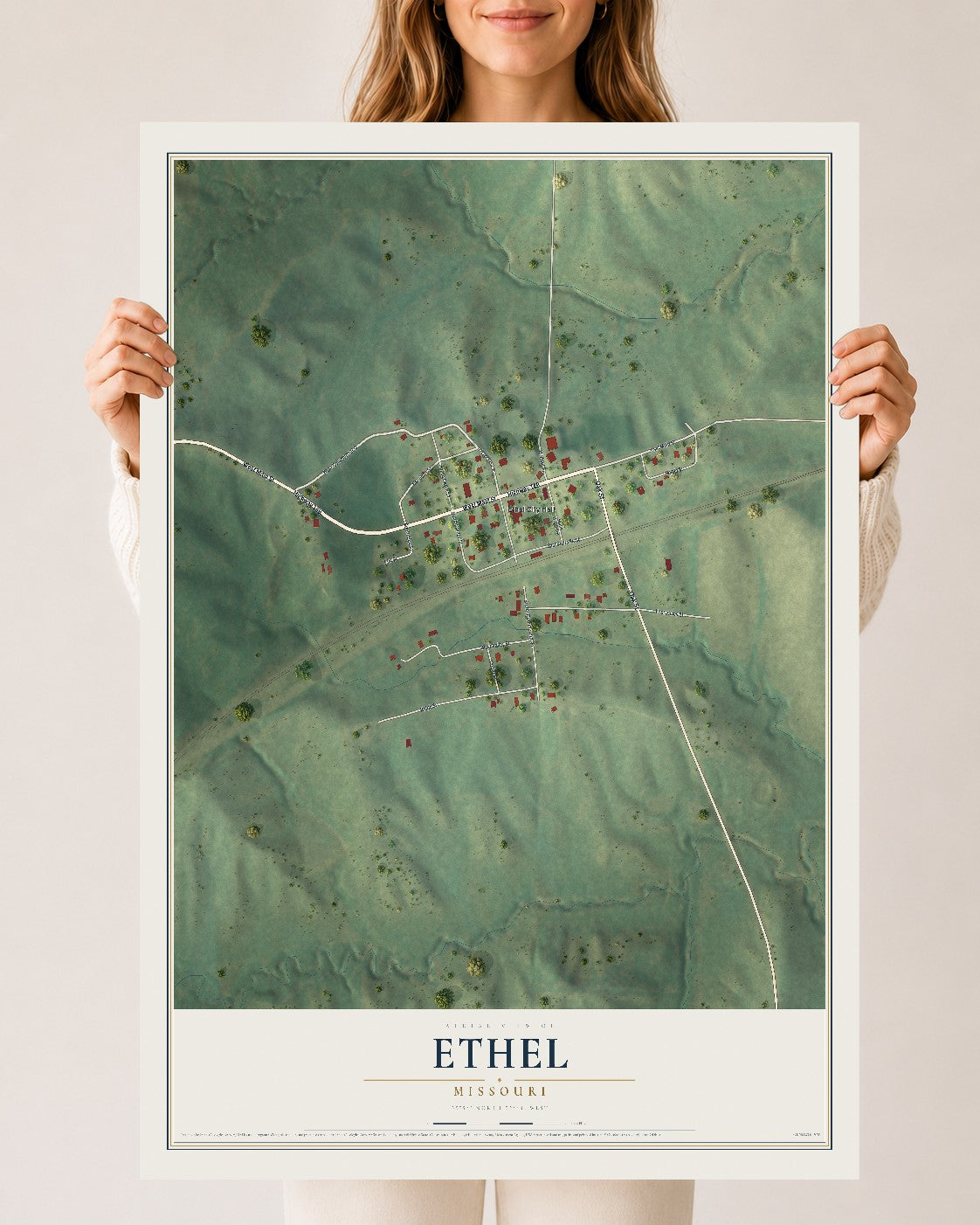 Map of Ethel, Missouri, 24 x 36 inch unframed archival matte print