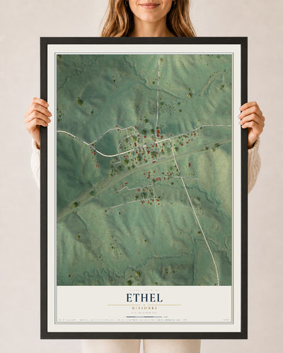 Map of Ethel, Missouri, 24 x 36 inch print in a black wood frame