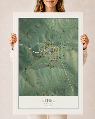 Map of Ethel, Missouri, 24 x 36 inch print in a white wood frame