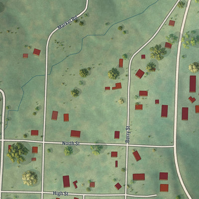 Close-up of the map of Eugene, Missouri print showing street and building detail