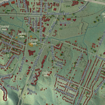 Second close-up of the map of Eureka, Missouri print showing more streets and buildings