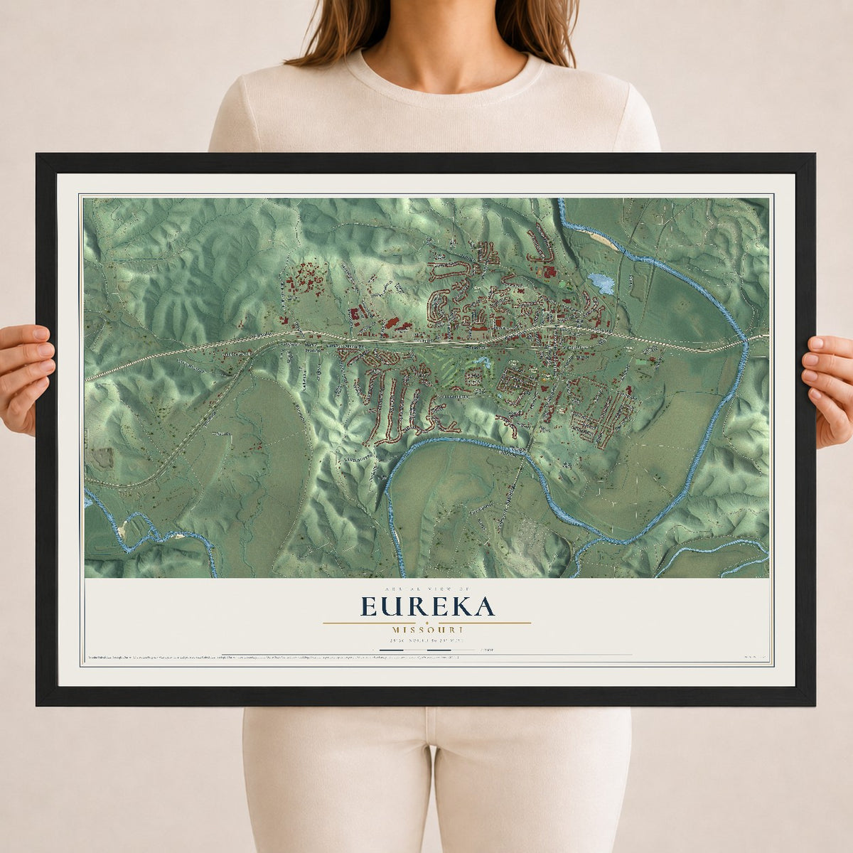 Map of Eureka, Missouri, 18 x 24 inch print in a black wood frame