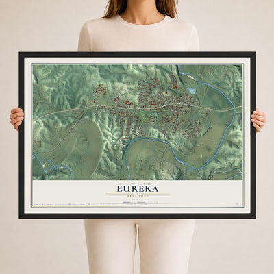 Map of Eureka, Missouri, 24 x 36 inch print in a black wood frame