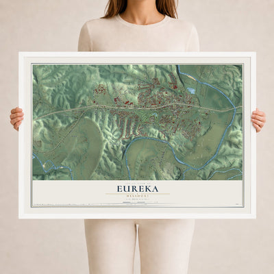 Map of Eureka, Missouri, 24 x 36 inch print in a white wood frame