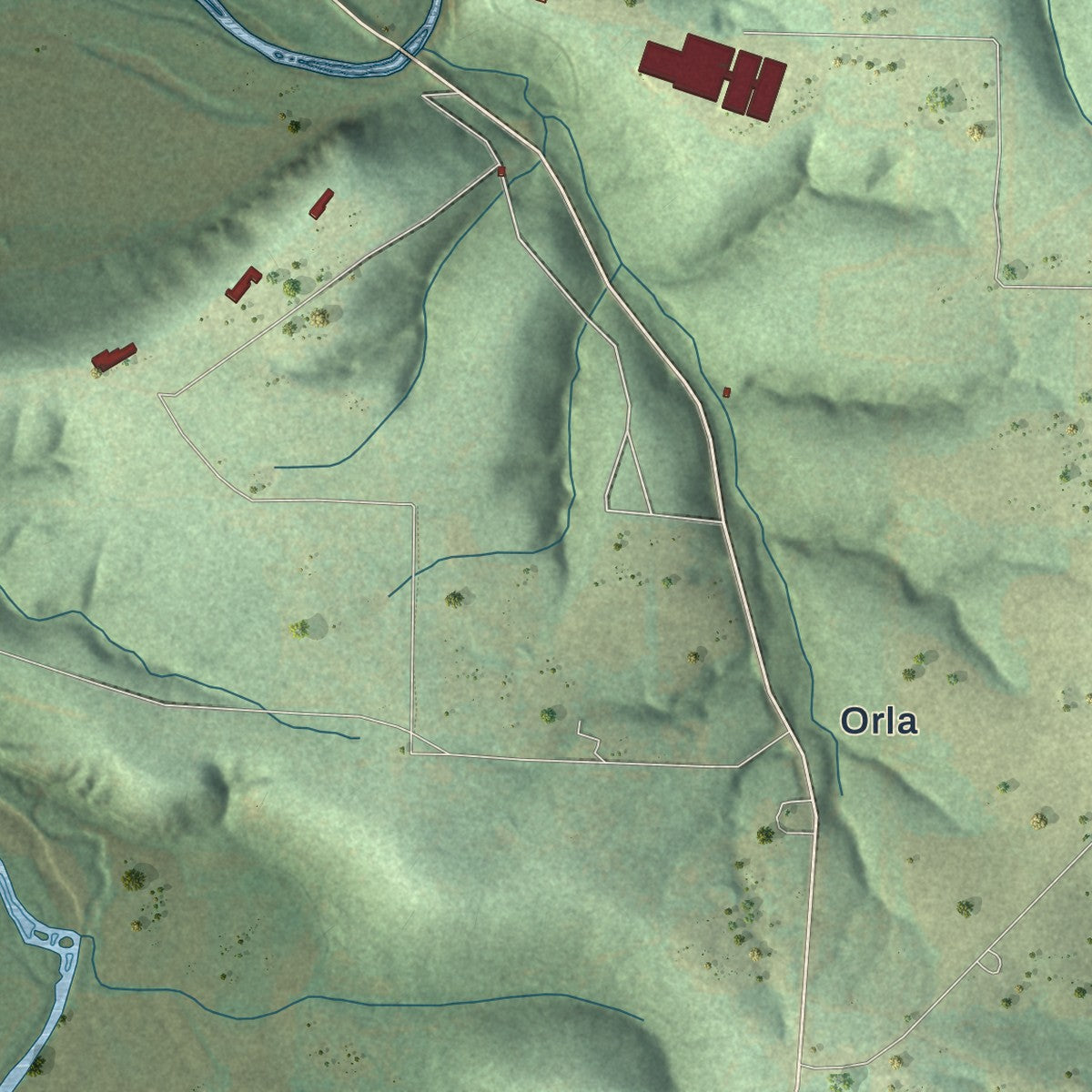 Close-up of the map of Evergreen, Missouri print showing street and building detail