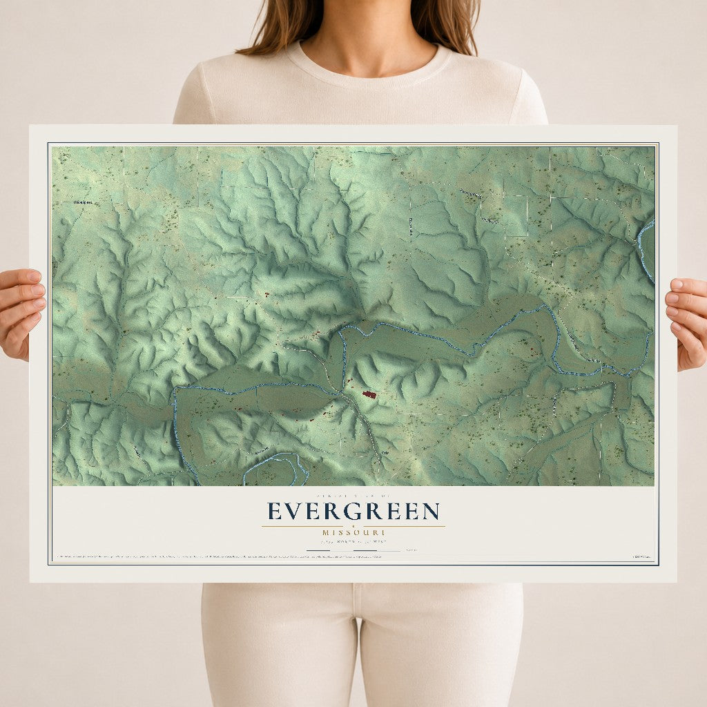 Map of Evergreen, Missouri, 18 x 24 inch unframed archival matte print