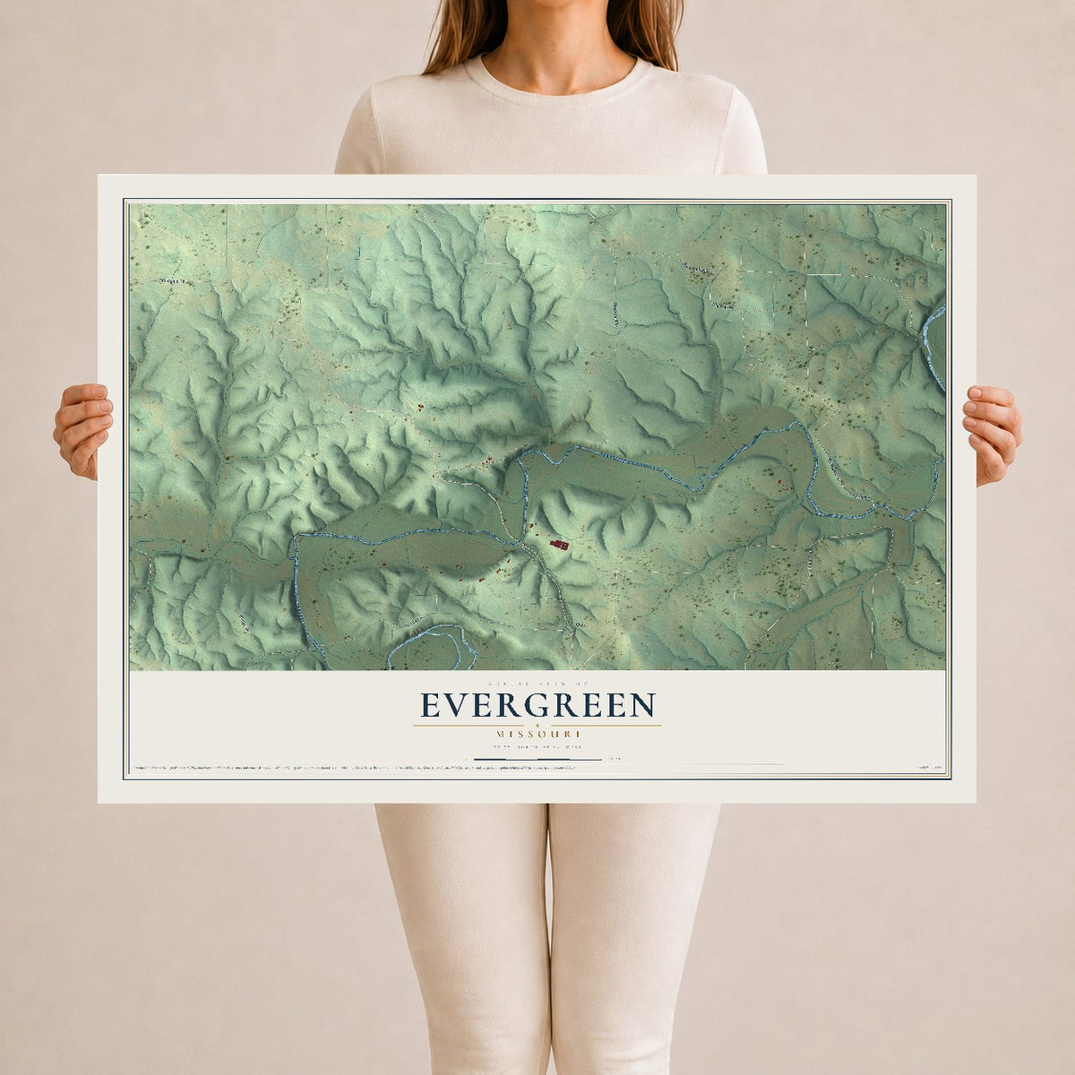 Map of Evergreen, Missouri, 24 x 36 inch unframed archival matte print