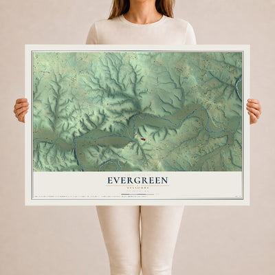 Map of Evergreen, Missouri, 24 x 36 inch unframed archival matte print