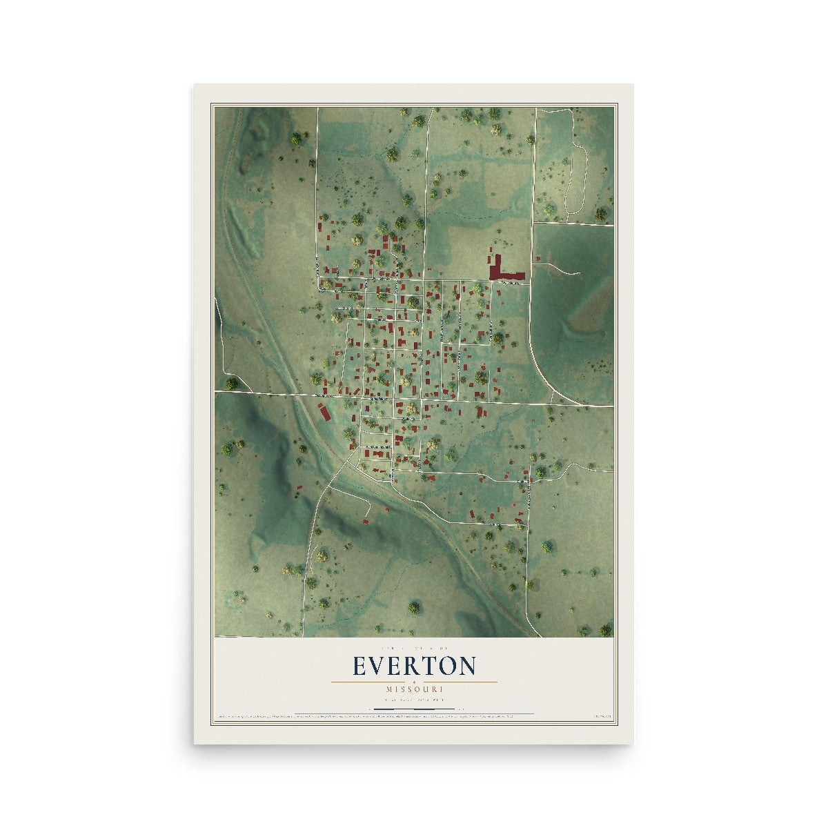 Map of Everton, Missouri, 12 x 18 inch unframed archival matte print