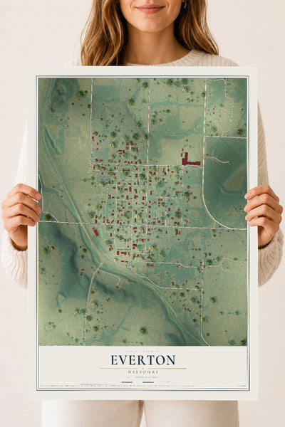 Map of Everton, Missouri, 18 x 24 inch unframed archival matte print