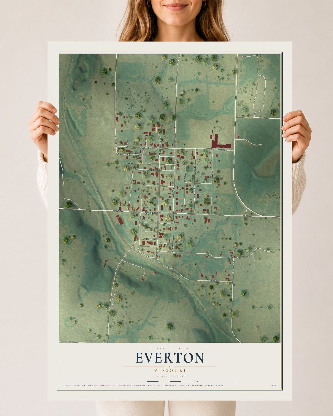 Map of Everton, Missouri, 24 x 36 inch unframed archival matte print