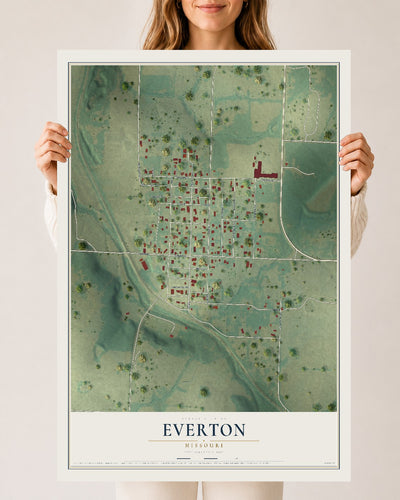 Map of Everton, Missouri, 24 x 36 inch unframed archival matte print