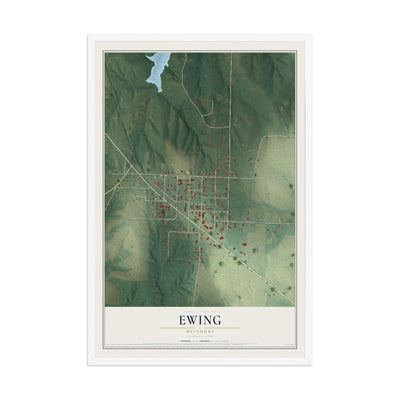 Map of Ewing, Missouri, 12 x 18 inch print in a white wood frame