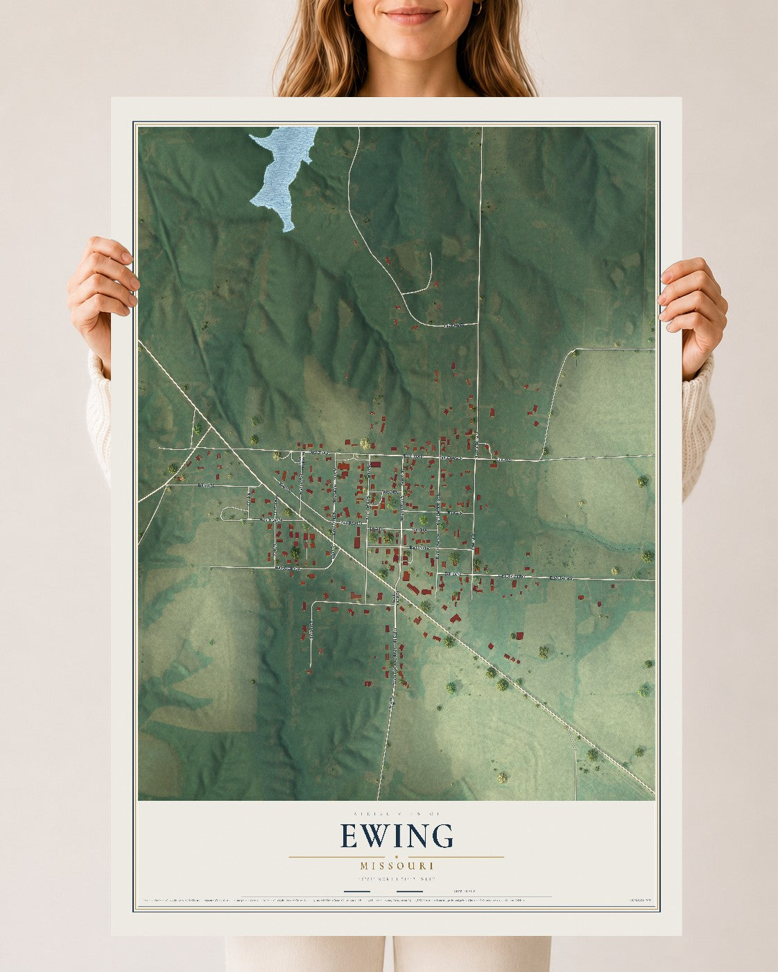 Map of Ewing, Missouri, 24 x 36 inch unframed archival matte print
