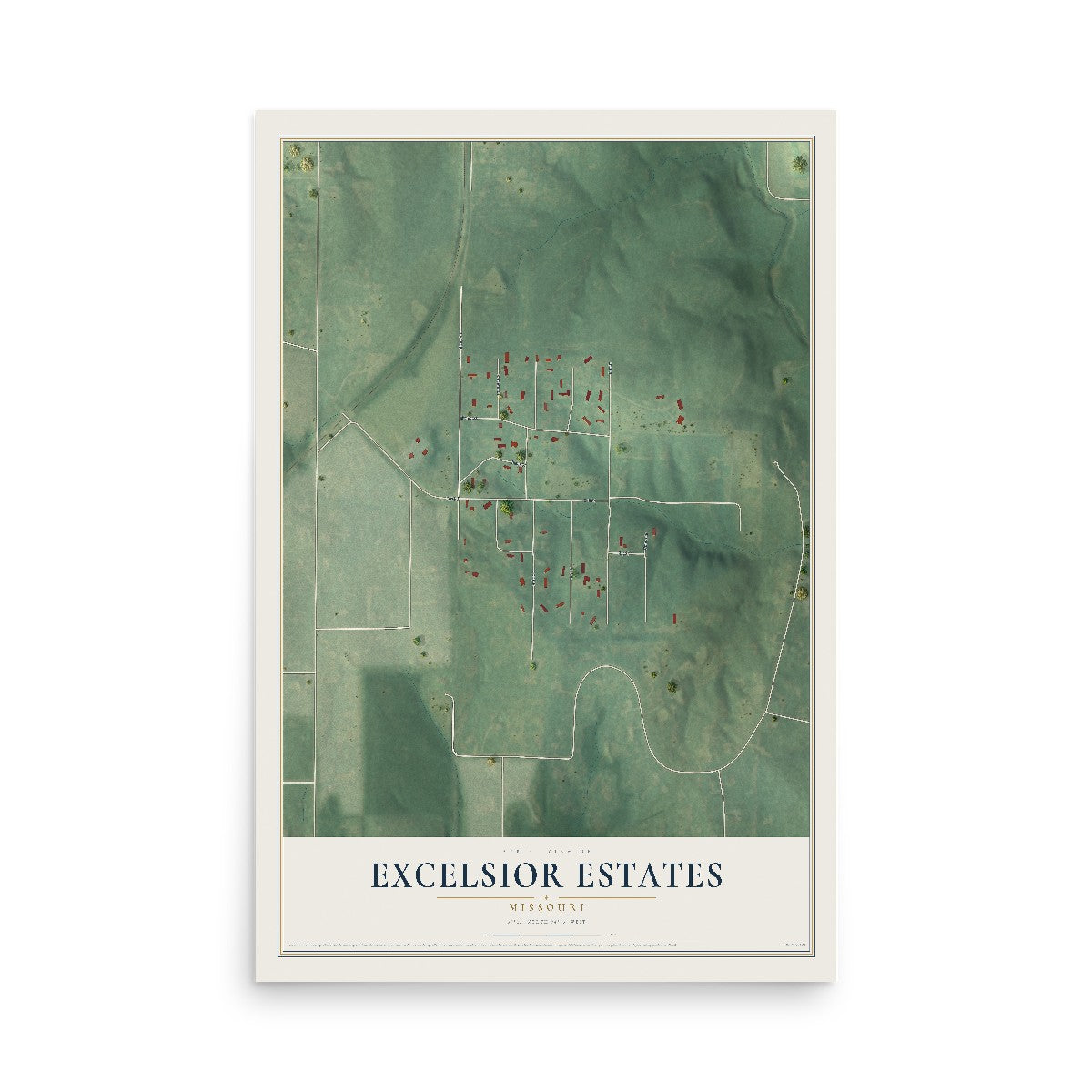 Map of Excelsior Estates, Missouri, 12 x 18 inch unframed archival matte print