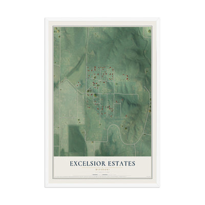 Map of Excelsior Estates, Missouri, 12 x 18 inch print in a white wood frame