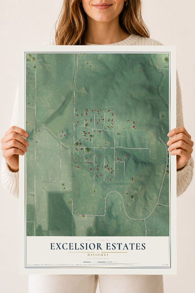 Map of Excelsior Estates, Missouri, 18 x 24 inch unframed archival matte print