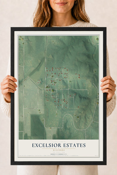 Map of Excelsior Estates, Missouri, 18 x 24 inch print in a black wood frame