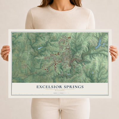 Map of Excelsior Springs, Missouri, 12 x 18 inch unframed archival matte print