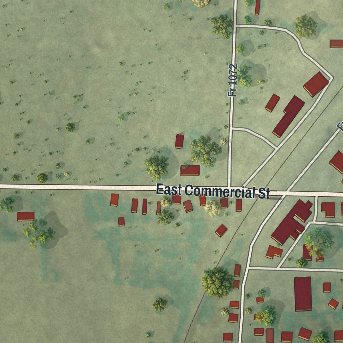 Second close-up of the map of Exeter, Missouri print showing more streets and buildings