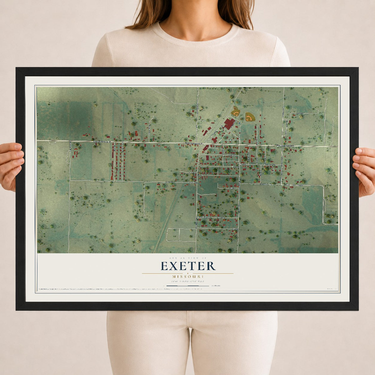 Map of Exeter, Missouri, 18 x 24 inch print in a black wood frame