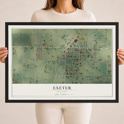 Map of Exeter, Missouri, 18 x 24 inch print in a black wood frame