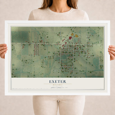Map of Exeter, Missouri, 18 x 24 inch print in a white wood frame