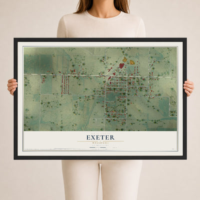 Map of Exeter, Missouri, 24 x 36 inch print in a black wood frame
