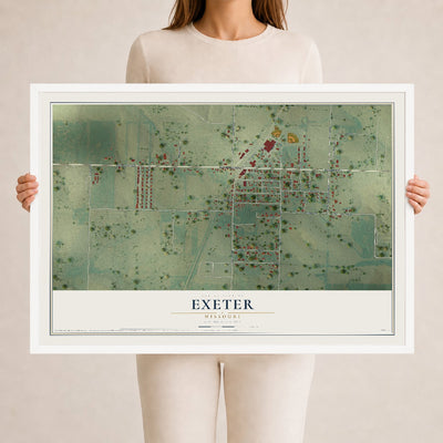 Map of Exeter, Missouri, 24 x 36 inch print in a white wood frame