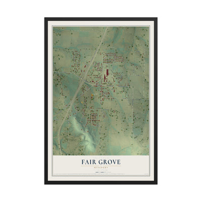 Map of Fair Grove, Missouri, 12 x 18 inch print in a black wood frame