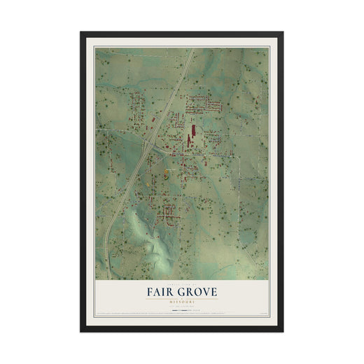 Map of Fair Grove, Missouri, 12 x 18 inch print in a black wood frame