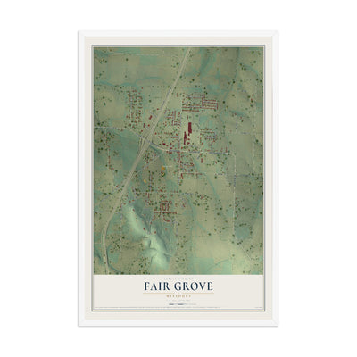 Map of Fair Grove, Missouri, 12 x 18 inch print in a white wood frame